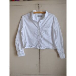 Everlane Button Front Cropped Long Sleeve Cotton Shirt Sz S White Coastal Beach